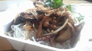 Veggie special: shiitake mushrooms and bean sprouts over vermicelli rice noodles.
