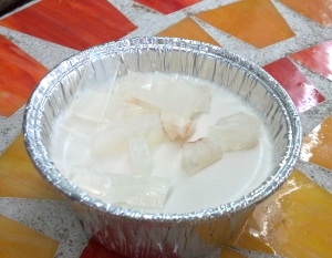 Coconut and lychee panna cotta.