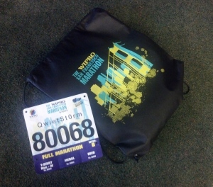 Picking up the race bib and filling up on the schwag.
